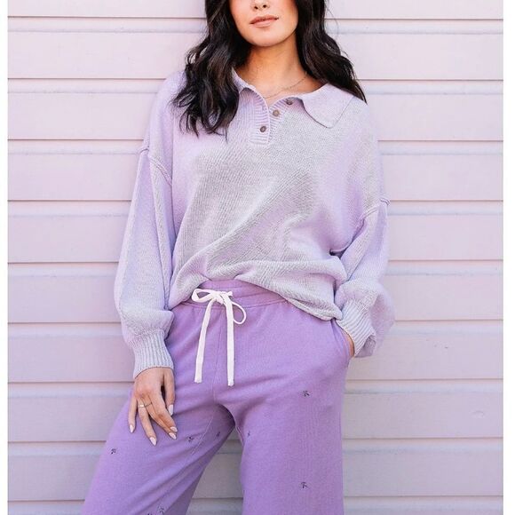 Peace Love World Polo Sweater Light Lilac - Picture 1 of 4